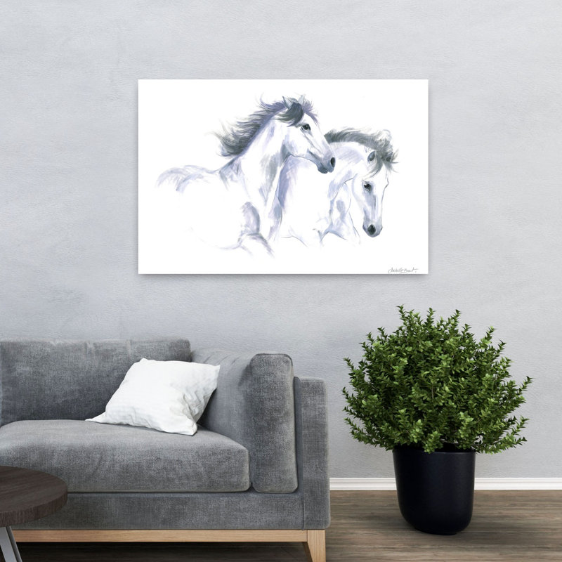 Deux chevaux élégants, art mural cheval éthéré contemporain, 32" H x 48" W