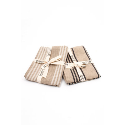 Be Home Thieffry Belgian Linen Dishtowels, White Stripe & Natural, Set Of 2
