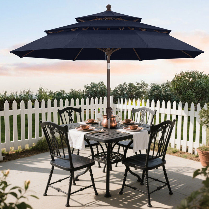 Parasol de marché en oléfine 9 'à 3 niveaux avec inclinaison et manivelle, Marine
