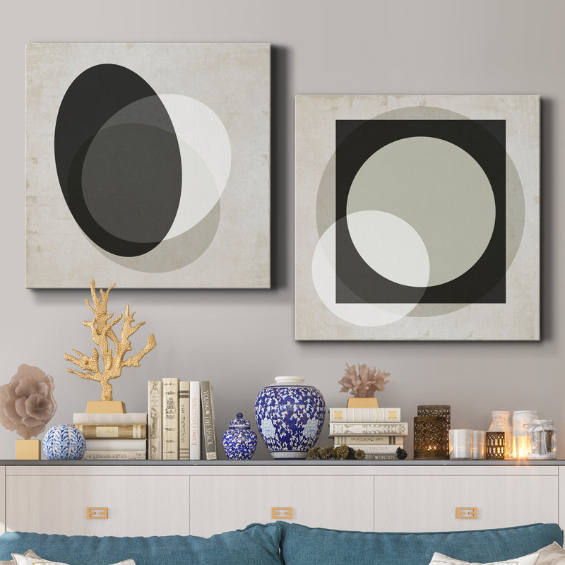 Moderniste Neutre I - ensemble de 2 impressions sur toile, H 32 po x l 64 po x P 1 po, Toile tendue