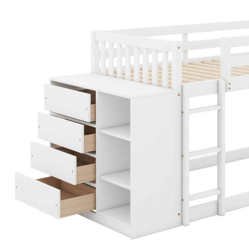 Lit superposé avec tiroirs et tablettes, Simple sur simple, blanc