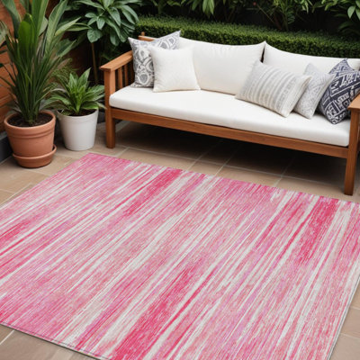 Tapis intérieur lavable rayé rose et ivoire 8 pi x 10 pi