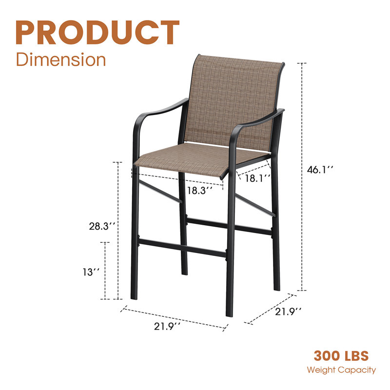 Chaises de patio en polyester avec accoudoirs, Brun