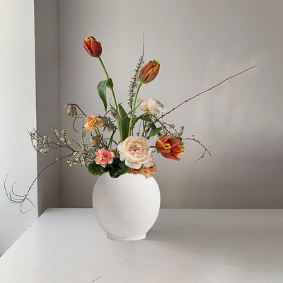 White Ceramic Vase, Round Floor Vase For Home Decor