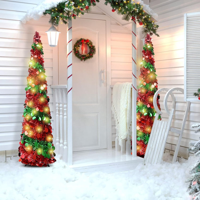 4.92' H Artificial Fir Christmas Tree, Red/Green