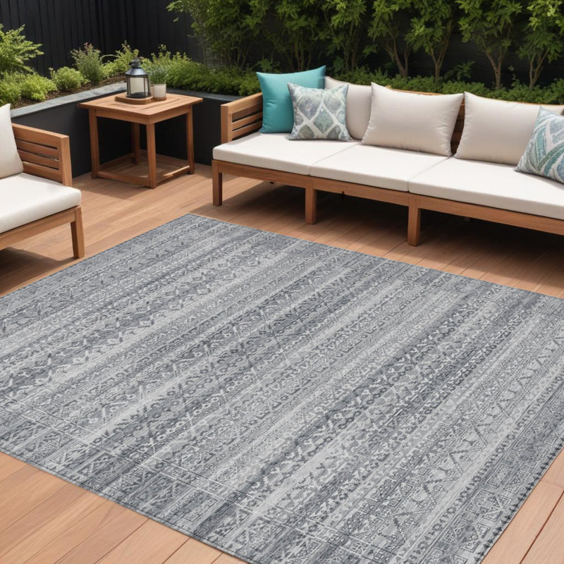 Tapis intérieur lavable rayé gris et argent 9 pi x 12 pi