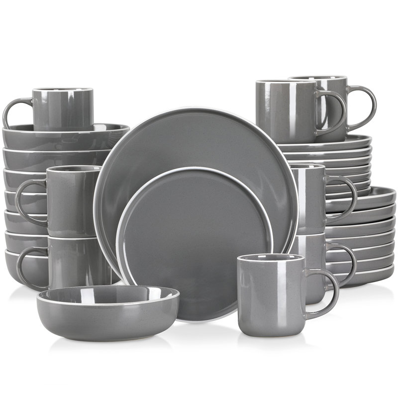 Vancasso 32 Pieces Stoneware Dinnerware Set, Sesame Glaze Ceramic Combination Set, Service For 8 , Dark Grey