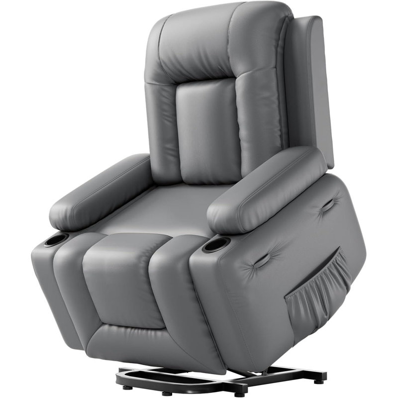 Adjustable Reclining Chair for Elderly with Cup Holders, Side Pockets, and USB Port, Grey