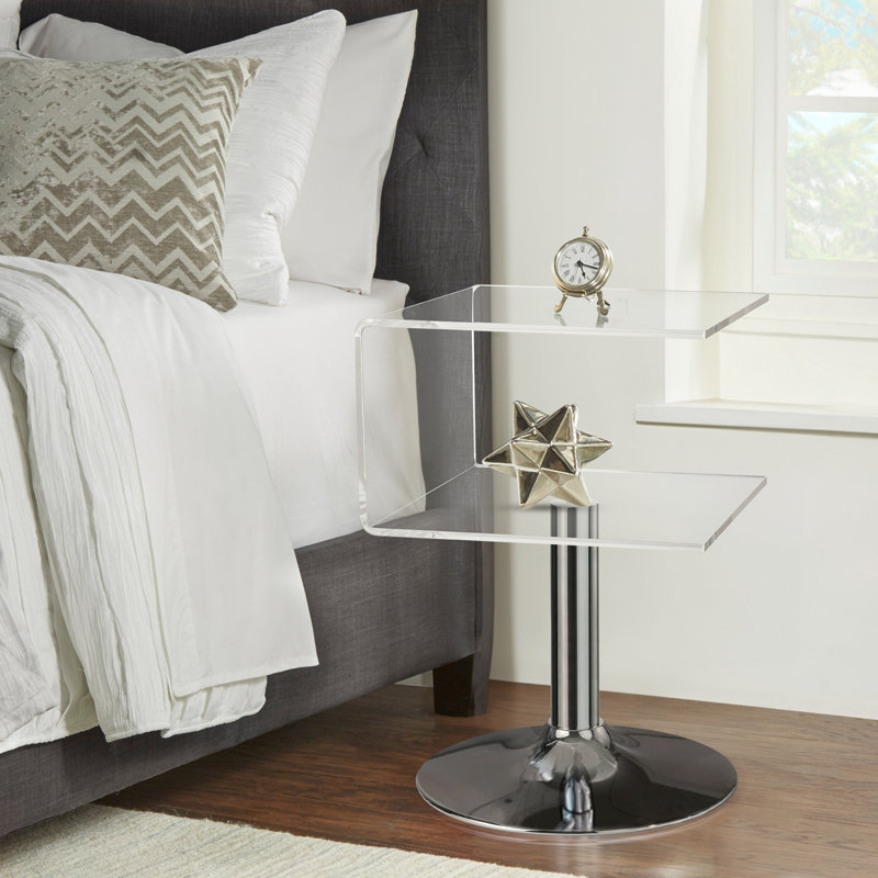 Acrylic Side Table with Stainless Steel Base, C Shaped End Table for Sofa