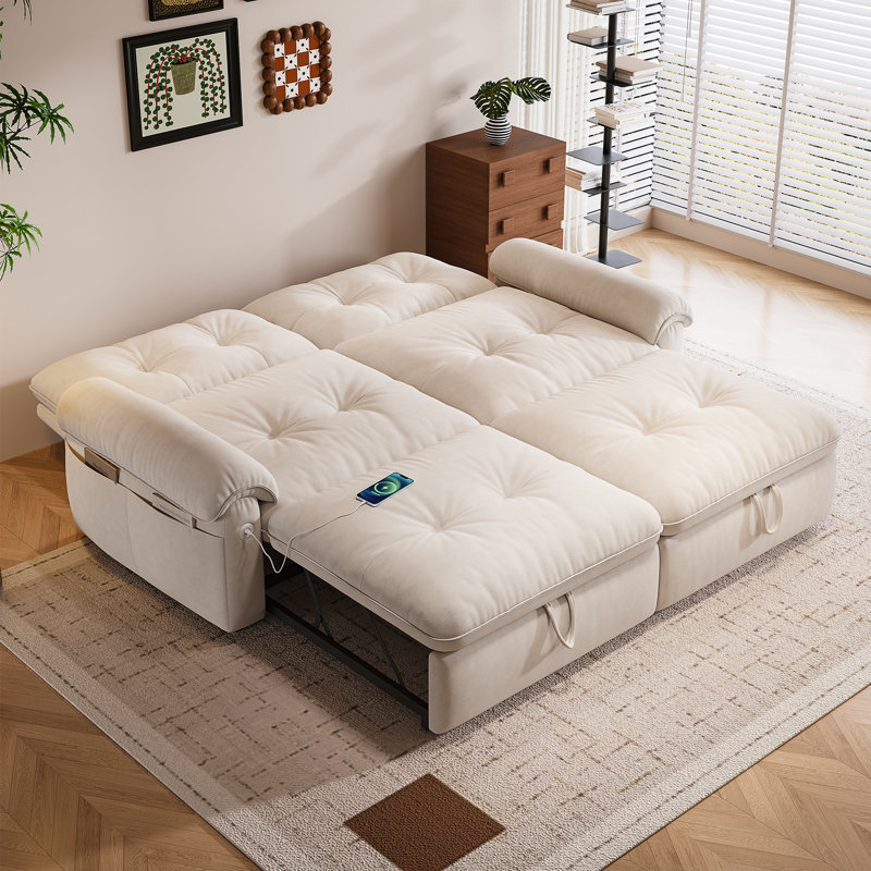 Canapé-lit convertible en velours multifonctionnel, Beige
