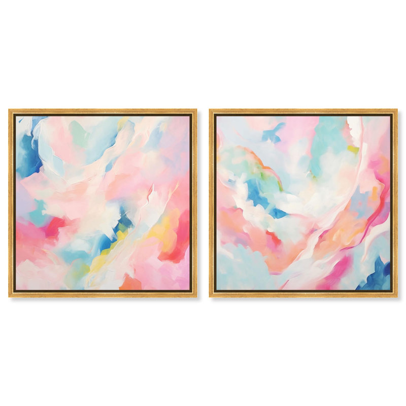 Soft Swirls Diptych Canvas Print Sunset Wall Art Set by Art Remedy, Black Frame, 12 x 12, 31" H x 31" W, Gold Frame