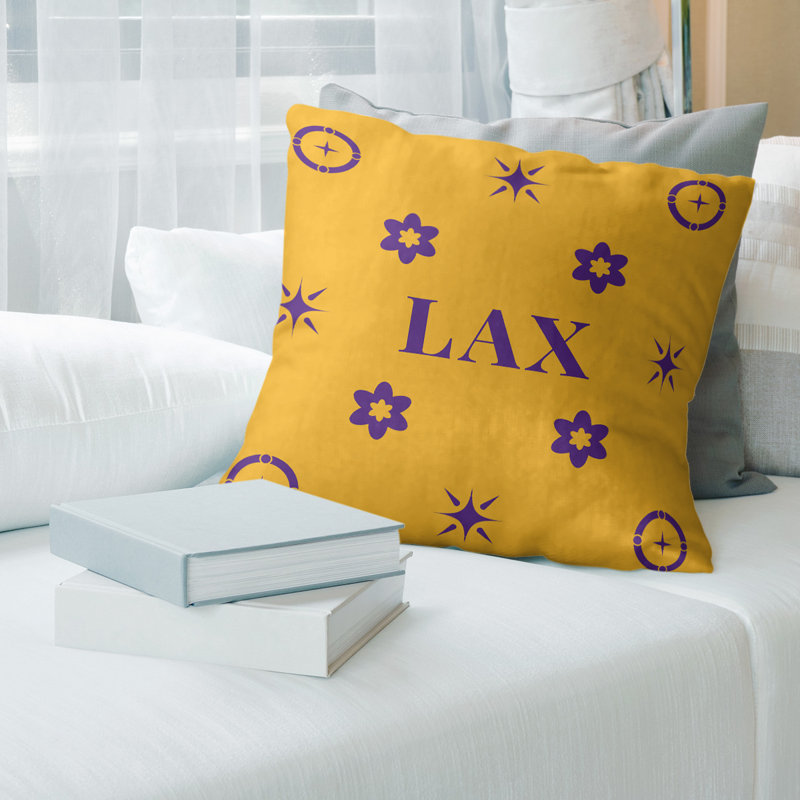 Coussin en coton Los Angeles, 16" H x 16" W, Los Angeles mauve / or / mauve