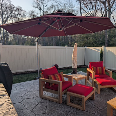 12 pi. Parasol lumineux de luxe à double plateau rond avec base au sol, rouge brique