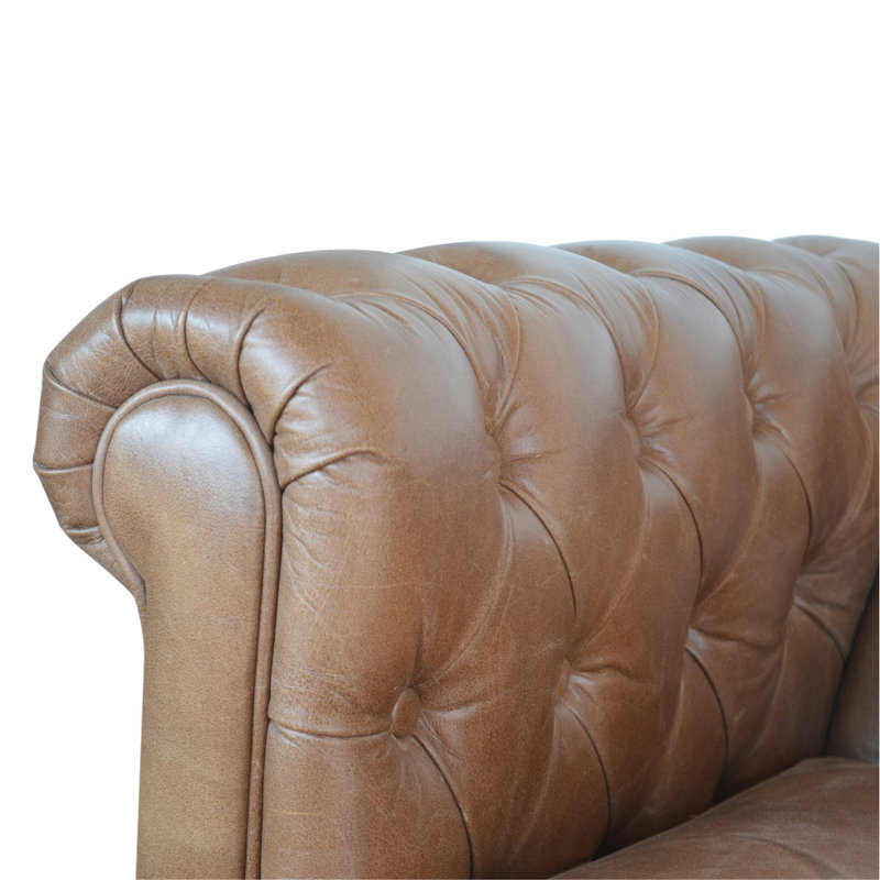 Canapé Chesterfield à accoudoirs roulés en cuir véritable 59,0551 po Rosito