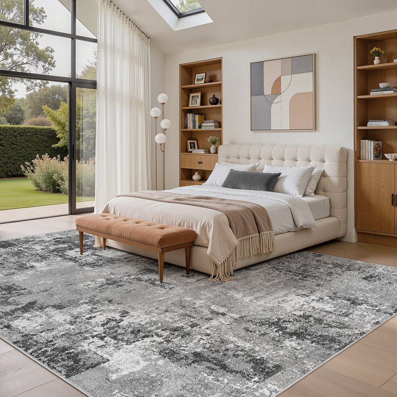 Modern Area Rug Abstract Washable Rugs with Non-Slip Backing for Living Room Bedroom-Gray, Rectangle 8' x 10'
