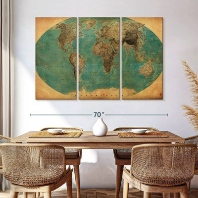Ensemble de 3 pièces de carte du monde rétro sur toile