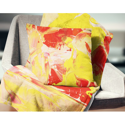 Yellow and Red Abstract Art - Abstract Printed Pillow