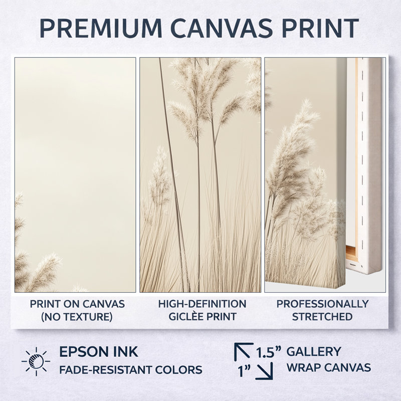 «Minimal Grass Horizon Meadows II», art mural beige, H 16 po x l 32 po, White Picture Framed