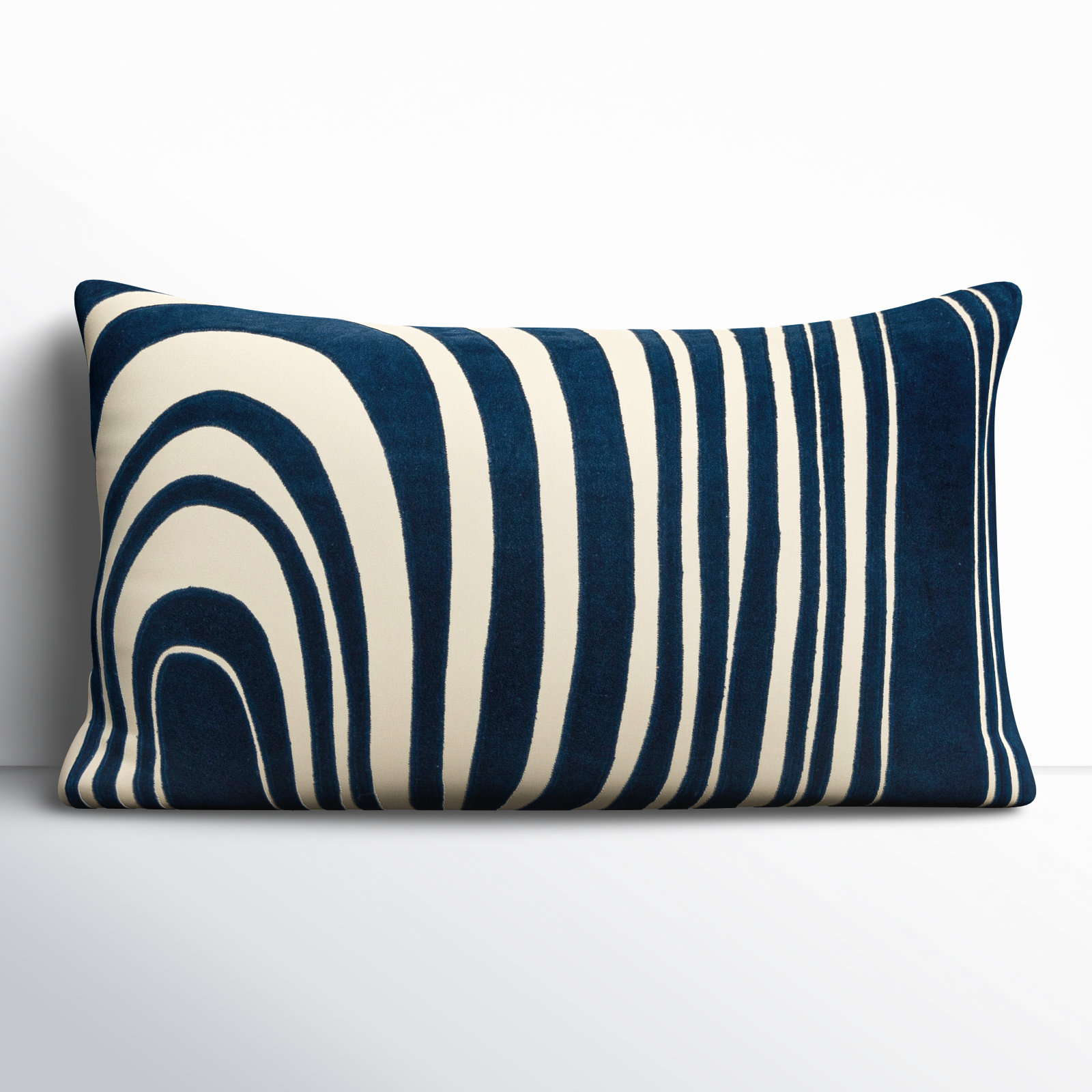 Hatton Embroidered Cotton Lumbar Throw Pillow, Dark Blue/Beige