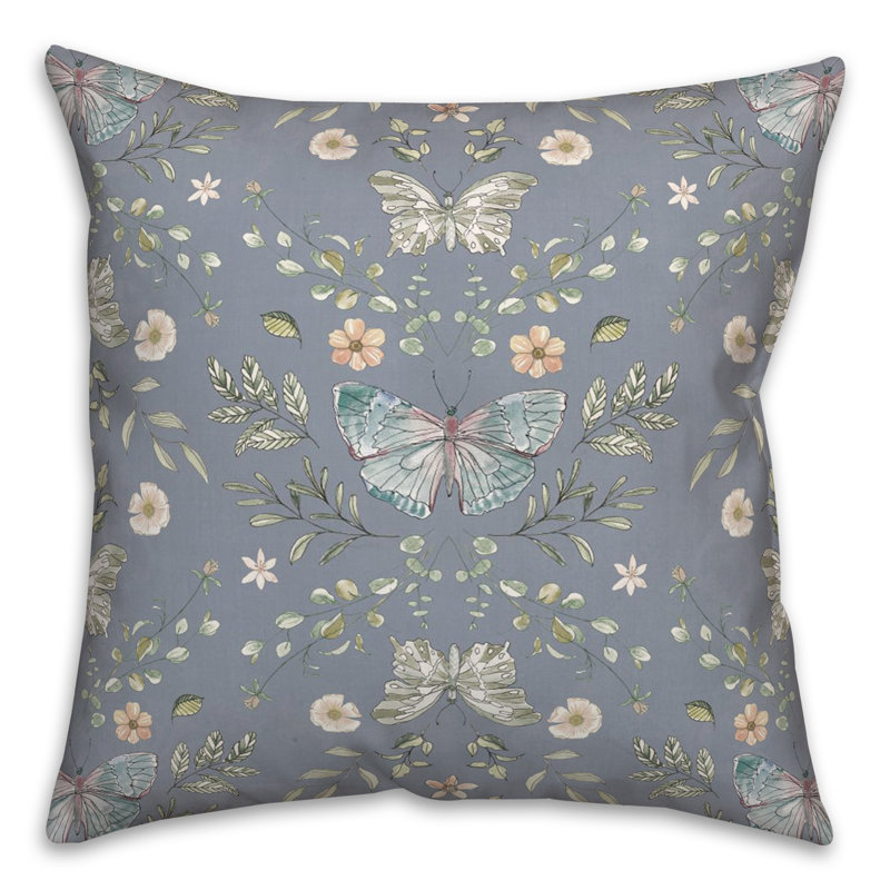 Floral Reversible Throw Pillow, Blue