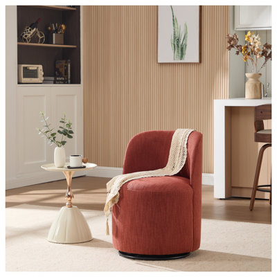Fauteuil demi-tonneau pivotant de style Mid-Century moderne en lin orange avec rotation à 360 ° pour les petits espaces, le salon et le meuble-lavabo