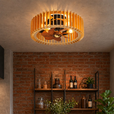 Ventilateur de plafond encastré de 20 po avec lumière, ventilateurs de plafond en bois en cage avec télécommande, Moto DC silencieuse à 6 vitesses pour la chambre à coucher