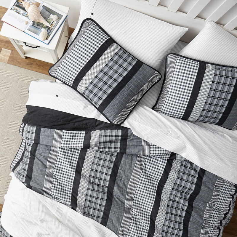 Grey Heather Reversible Cotton King Quilt Set