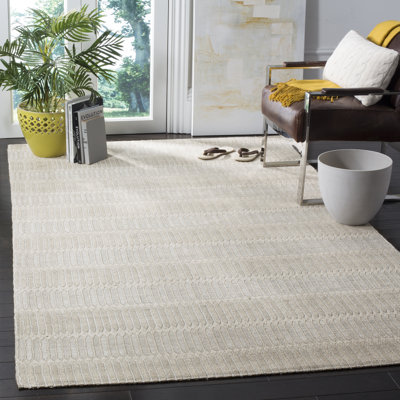 Tapis beige tissé à la main à rayures Amritpal