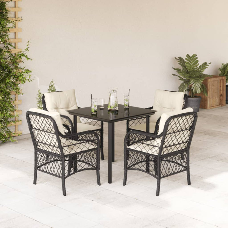 Latitude Run® Bistro Set With Cushions Poly Rattan, 29.1" H x 31.5" W x 31.5" D, Cream/Black, 2
