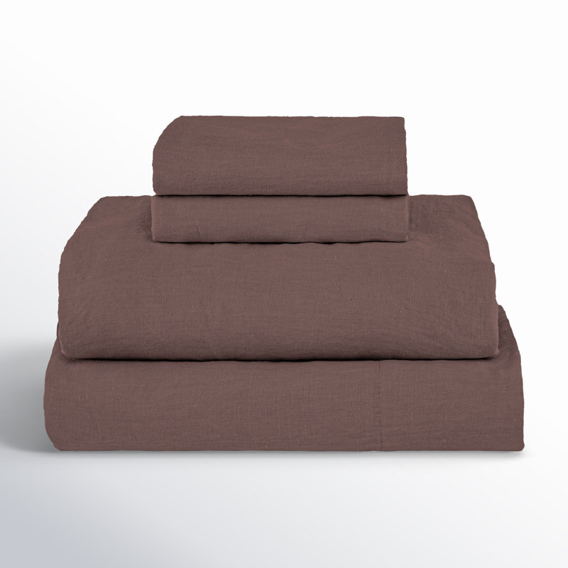 100% French Linen Sheet Set, Clove, Queen Sheet Set with 2 Pillowcases