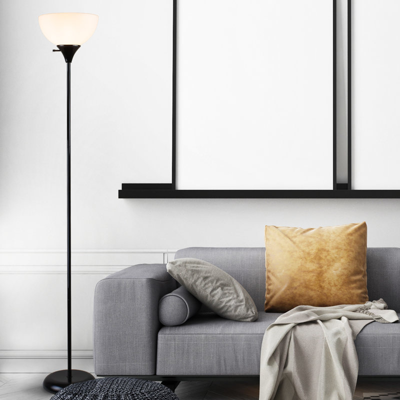 Kamelya 71'' Torchiere Floor Lamp with Outlet, Black, Black