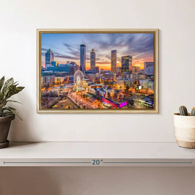 Atlanta Twilight Sky, Cadre flottant en bois naturel, 13 po x 9 po