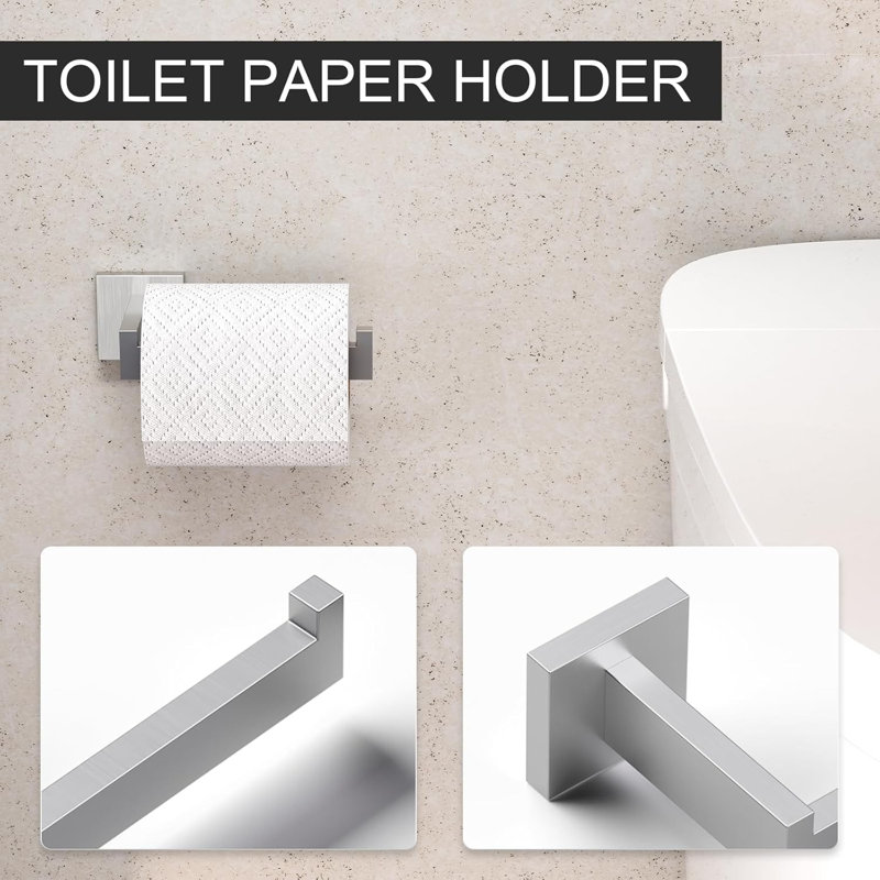 5-Piece Matte Black Bathroom Accessories Set, Silver