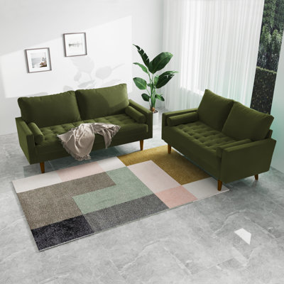 Ensemble de salon en velours à accoudoirs carrés Mirei