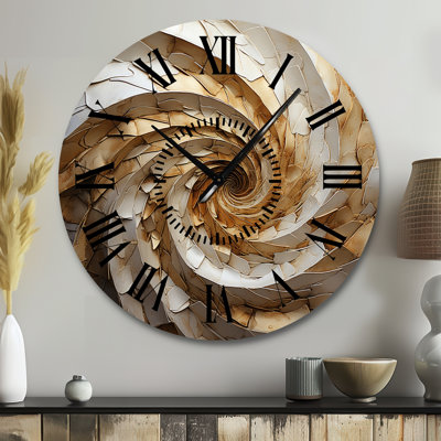 Beige Minimalism Spiral Poteries I - Abstract Spirals Black Face Wall Clock