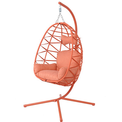 Chaise de hamac en forme d'œuf, chaise d'œuf pivotante, chaise suspendue en osier avec coussin lavable amovible - support en métal robuste, conception tissée respirante capacité de 350 lb pour le patio intérieur et extérieur (orange + orange)