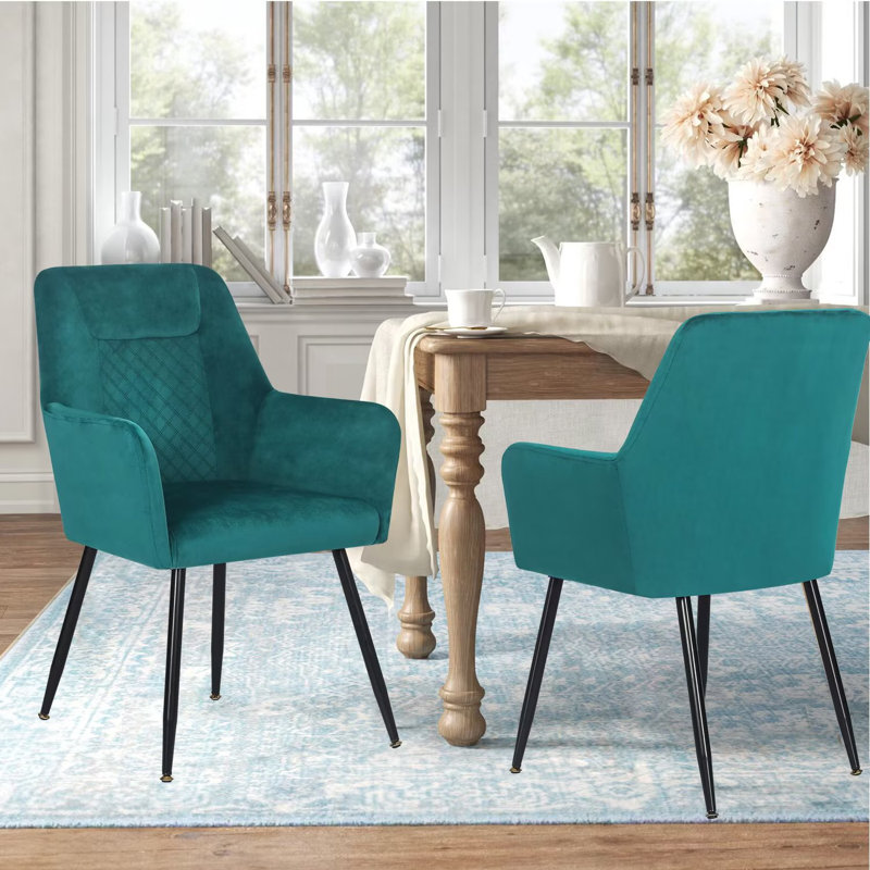 17.9'' H Velvet Upholstered Armchair, Blue Green