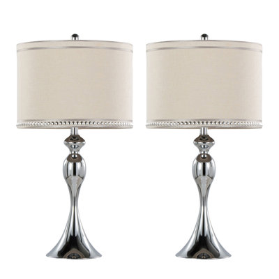 Lampe de table contemporaine 27 po Ashland en chrome poli et abat-jour en lin crème avec garniture de Grandview Gallery par LumiSource - ensemble de 2