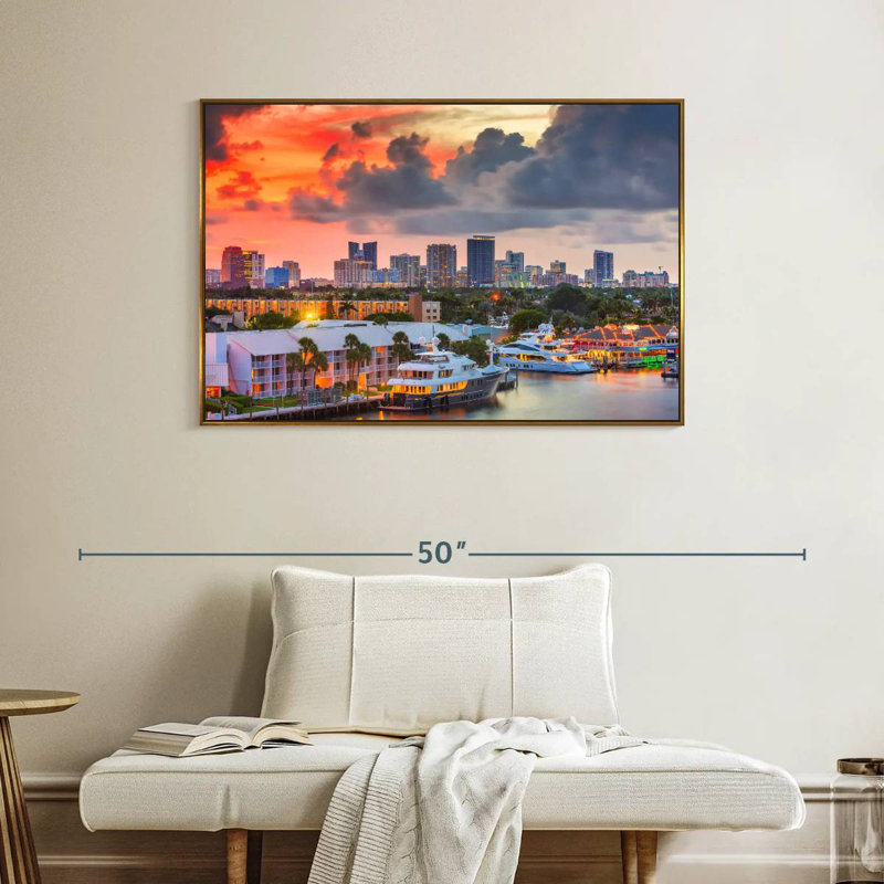 Fort Lauderdale en Floride, Cadre flottant doré, 40 po x 27 po