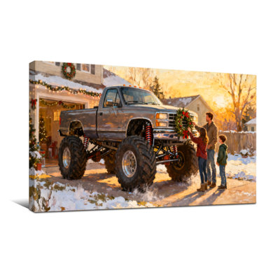 Scène d'hiver de Noël camion de famille