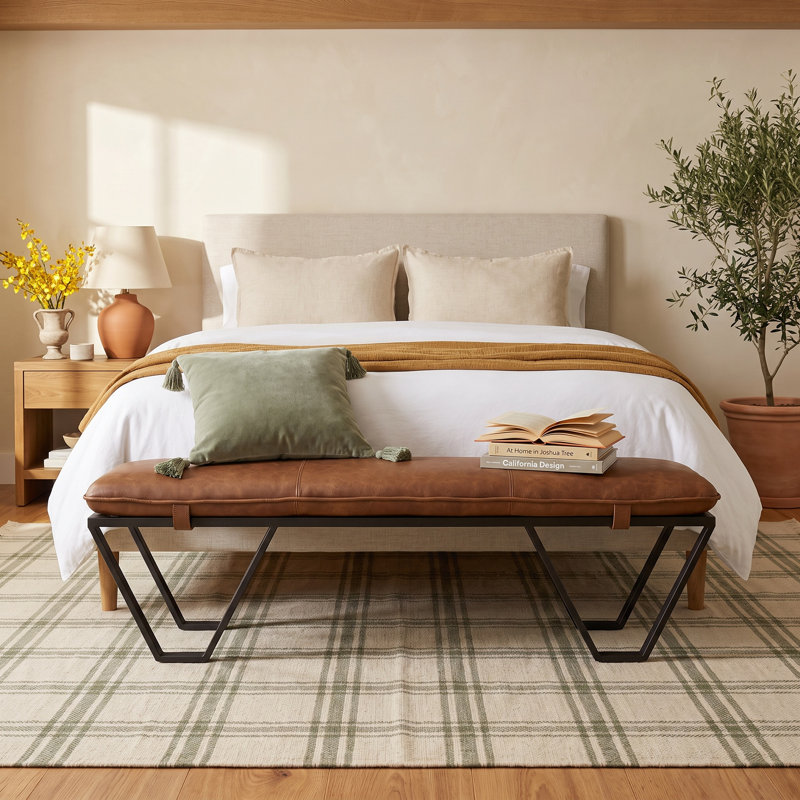 Skylar Upholstered Bench, Palermo Cognac Genuine Leather