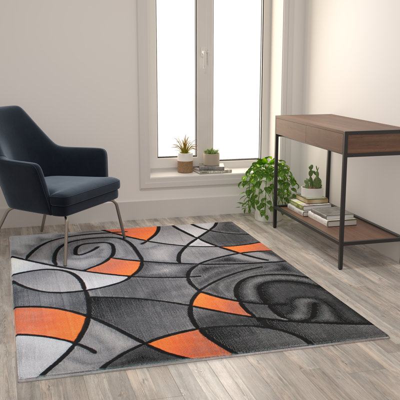 Tapis décoratif en oléfine à motif abstrait moderne Sioar, Tapis de couloir 2 pi x 7 pi
