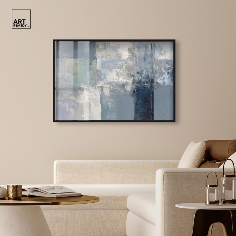 «Misty Morn III Shadowbox Print», art mural abstrait par Art Remedy, cadre noir, 54 x 36, H 37 po x l 55 po, Structure noire