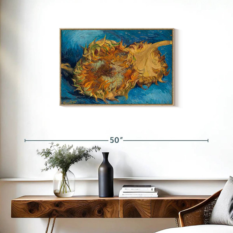 Tournesols I, Cadre flottant en bois naturel, 31 po x 21 po