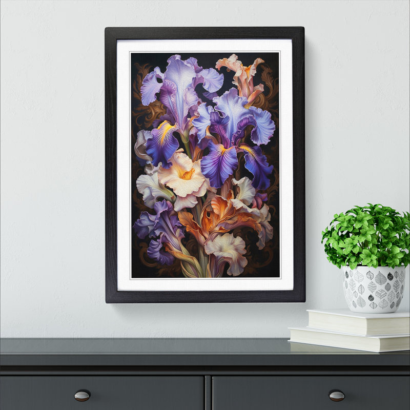 Iris Flower Rococo Framed Print, 34cm H x 25cm W x 2cm D, Black Framed