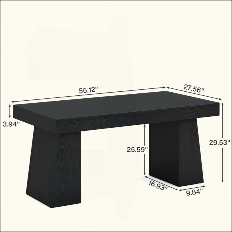 Bureau de direction Mid-Century moderne - poste de travail d'ordinateur à la maison avec double base trapézoïdale, table d'écriture élégante et bureau de conférence