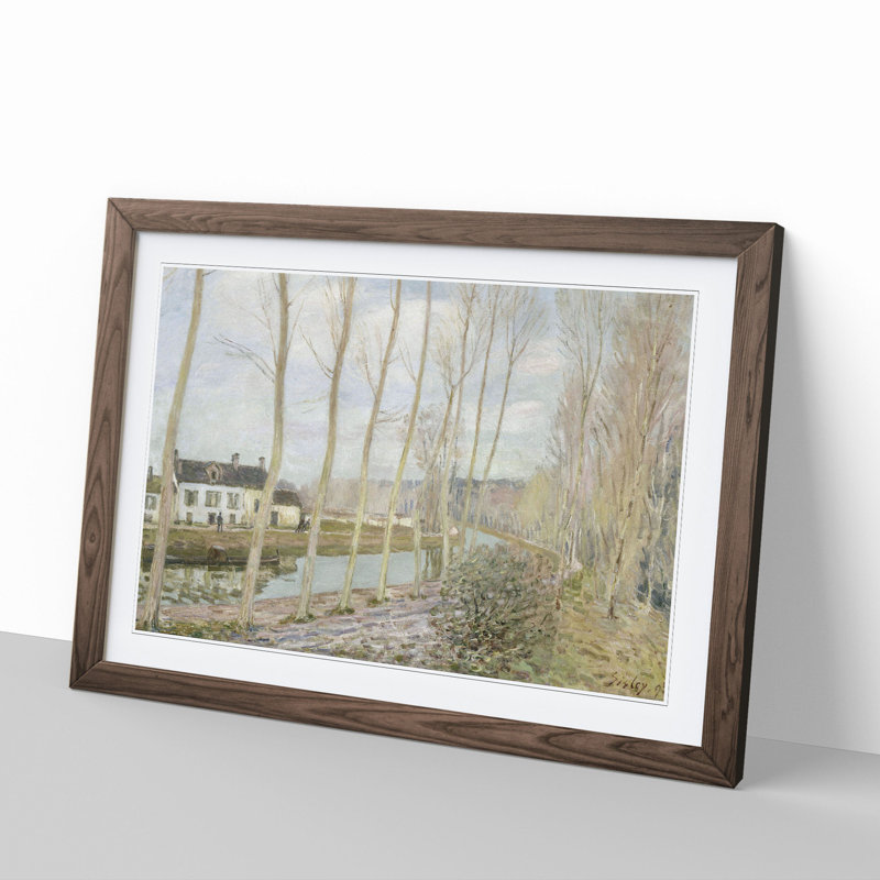 The Loings Canal by Alfred Sisley - Picture Frame Painting, 36cm H x 48cm W x 2cm D, Walnut