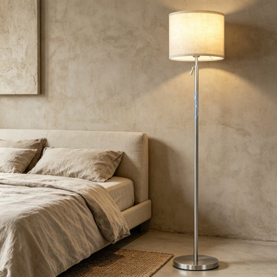 Adjustable Floor Lamp for Living Room and Bedroom, 55 to 67 Inch Tall Standing Lamp with Dimmable LED Bulb and Remote Control, Bright Stand Light with Shade for Corner Lighting