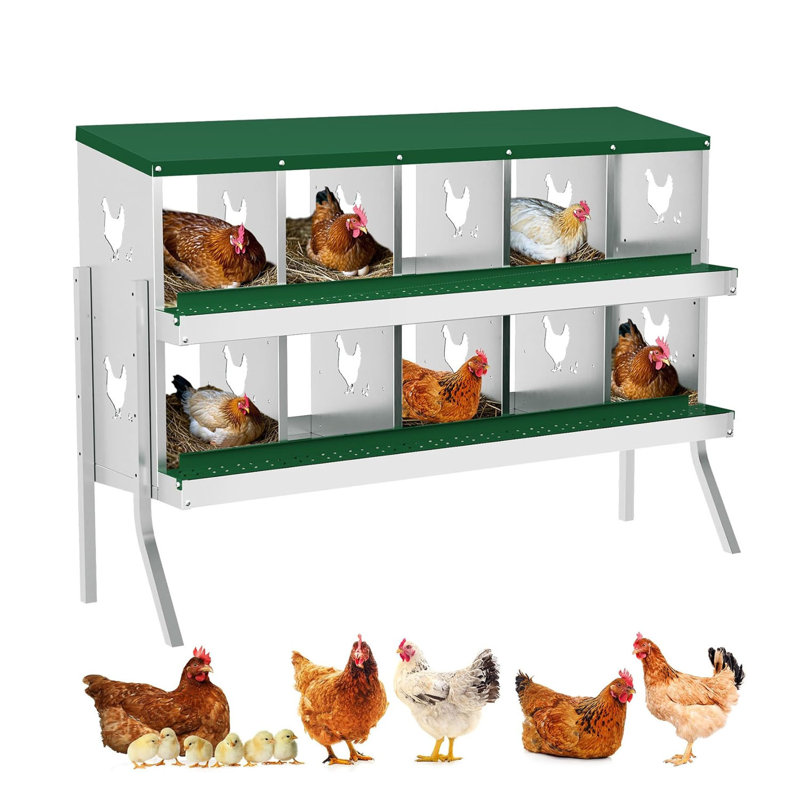 Boîte de nidification pour poulet 10 trous en métal avec support, Vert