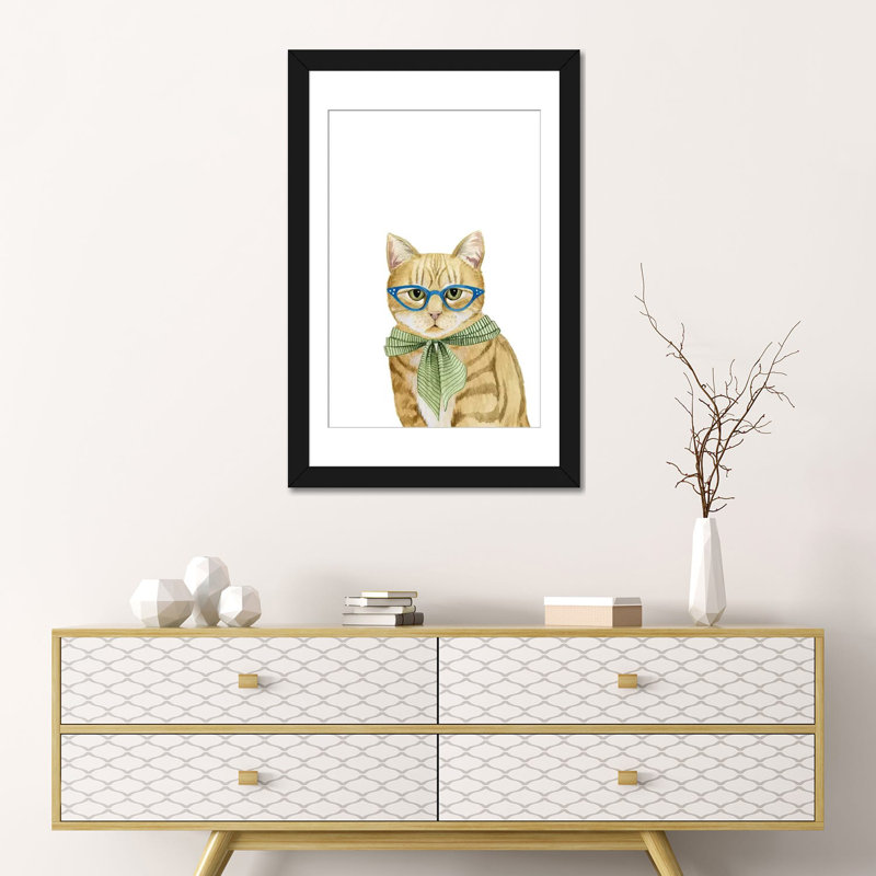 «Cool Cat IV», impression sur toile, H 24 po x l 16 po x P 1 po, Papier avec cadre noir, Blanc
